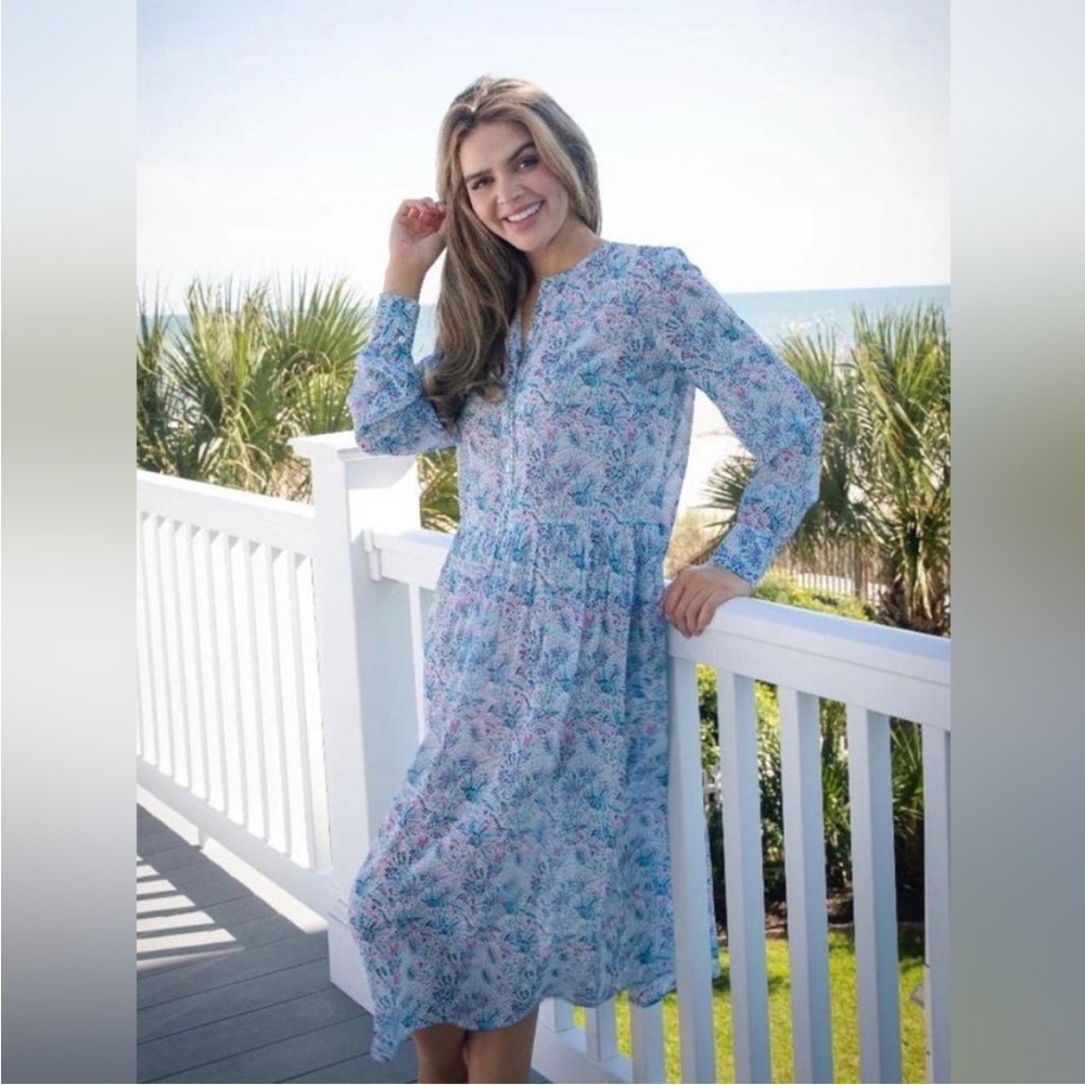 NEW Simply Southern Midi T-shirt Dress Size Large Tropical Pink and Blue